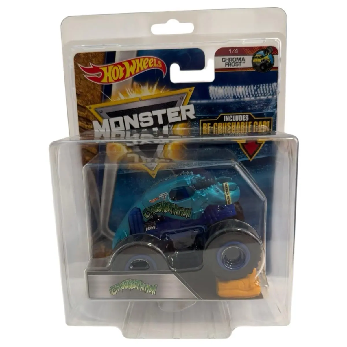 Hot Wheels Monster Jam Crushstation Truck Chroma Frost 1/4 w/ Re-crushable Car