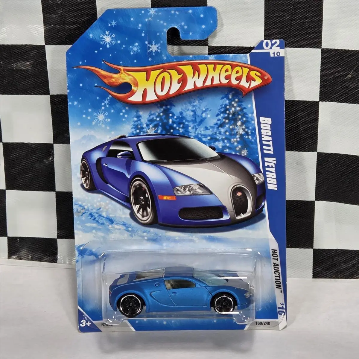 Hot Wheels Bugatti Veyron Satin Blue 2010 Hot Auction Snowflake Card 160/240