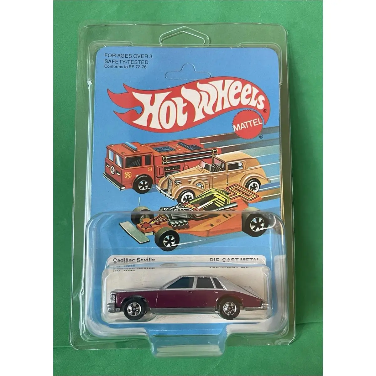 1982 Hot Wheels Cadillac Seville Silver Purple Diecast Sedan 1698 Car Unpunched