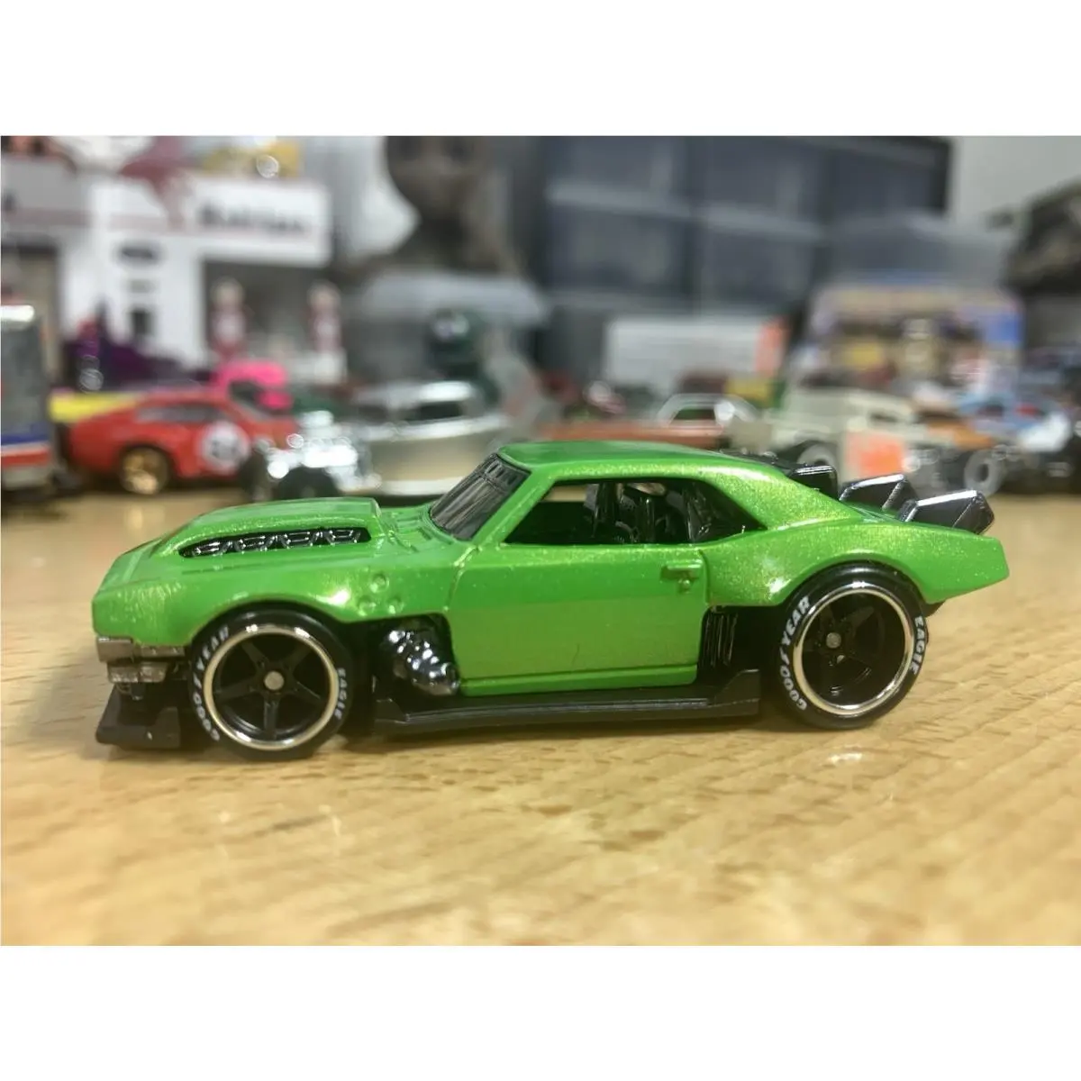 Hot Wheels Lime Green Custom Pearl Paint `68 Custom Camaro with Wheel Swap