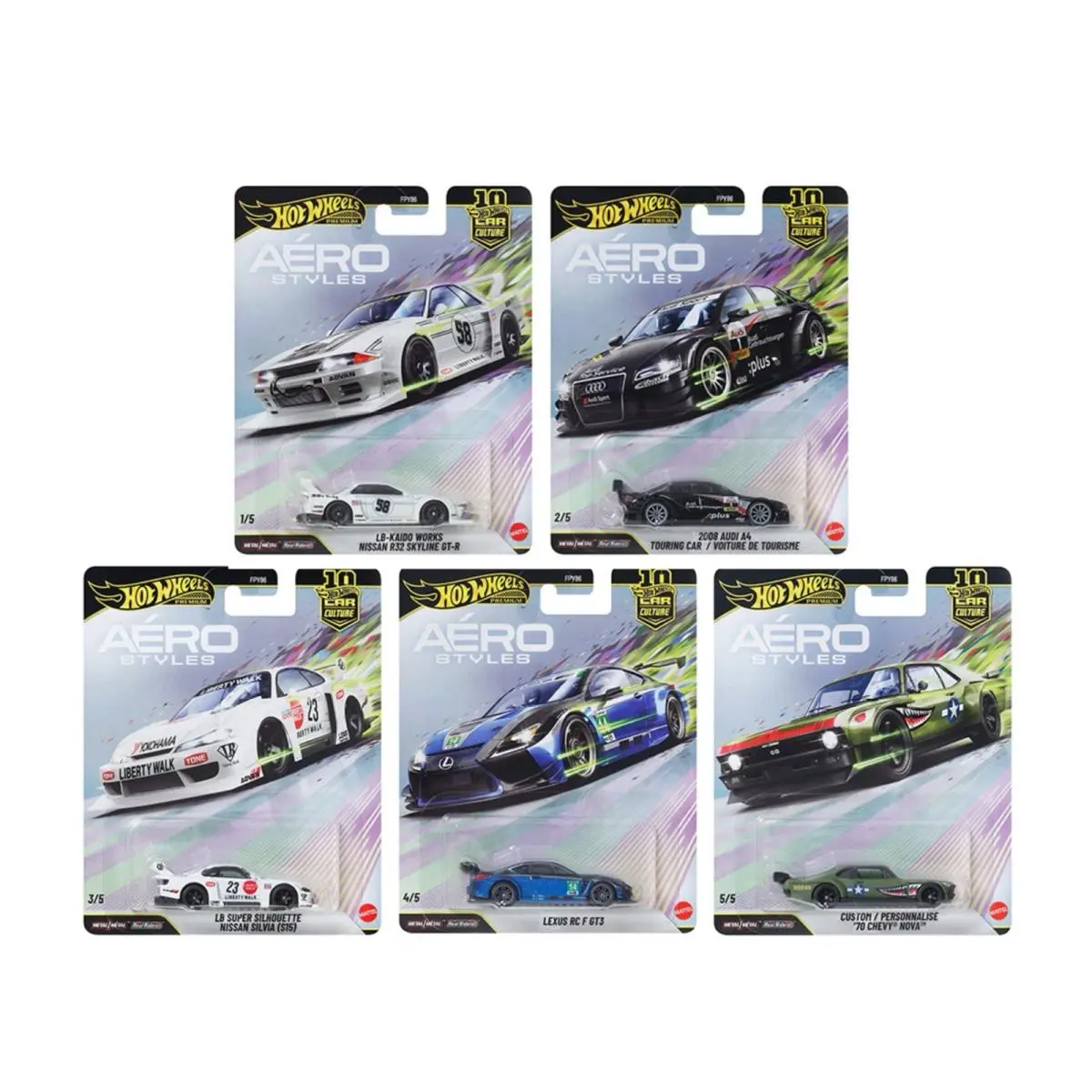 Hot Wheels 1:64 Car Culture 10th Anniversary Areo Style Set 5pz 2026