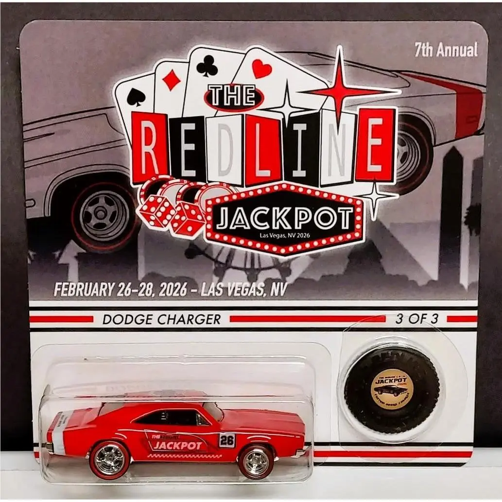 2026 Las Vegas Hot Wheels Redline Jackpot Dodge Charger in Red 33/100