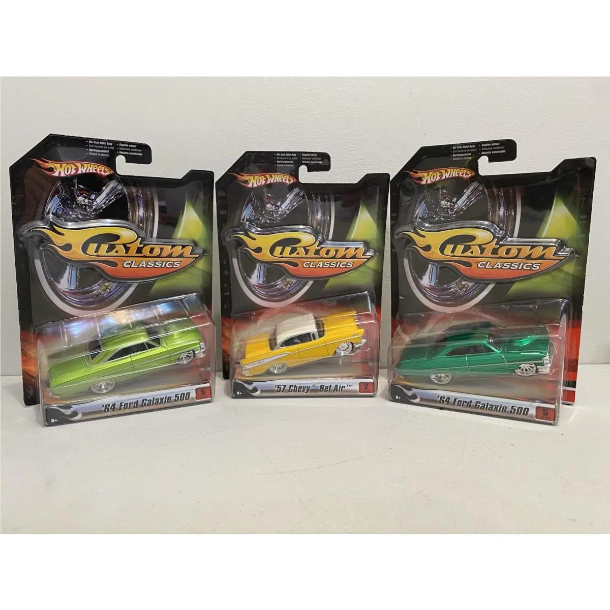 Hot Wheels Custom Classic 1:50 Set Of 3 Cars 64 Ford Galaxie 57 Chevy Bel Air