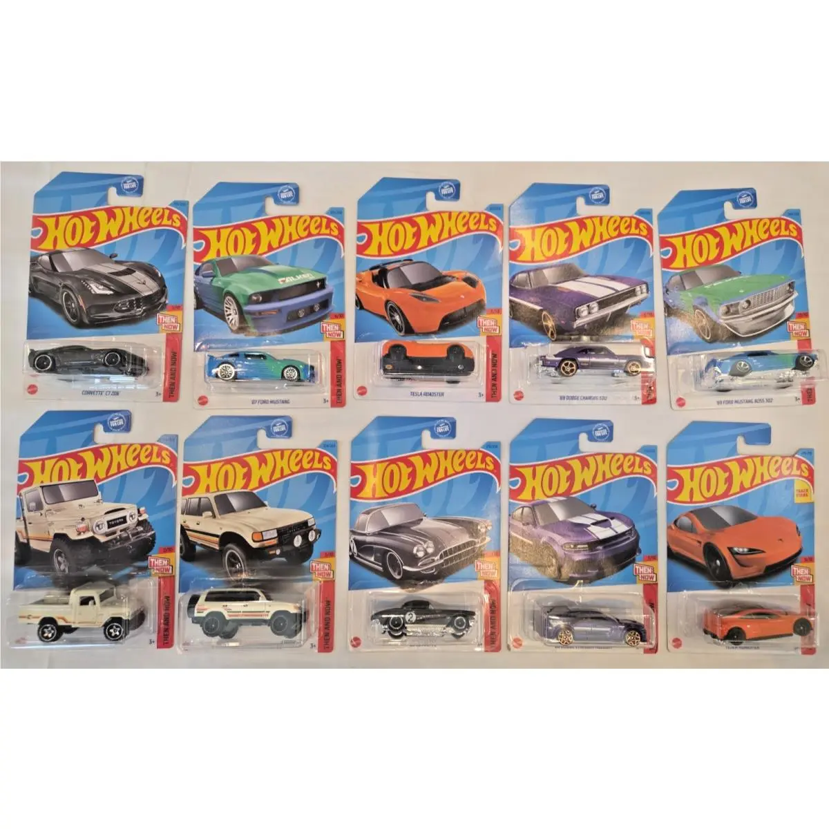 Hot Wheels - 2023 Then and Now Set Of 10 Cars Tesla Charger Mustang Corvette