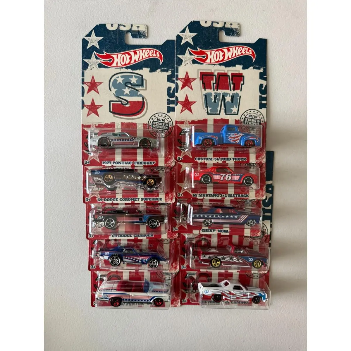 2018 Hot Wheels 50th Anniversary Stars Stripes Complete Set of 10 BF2