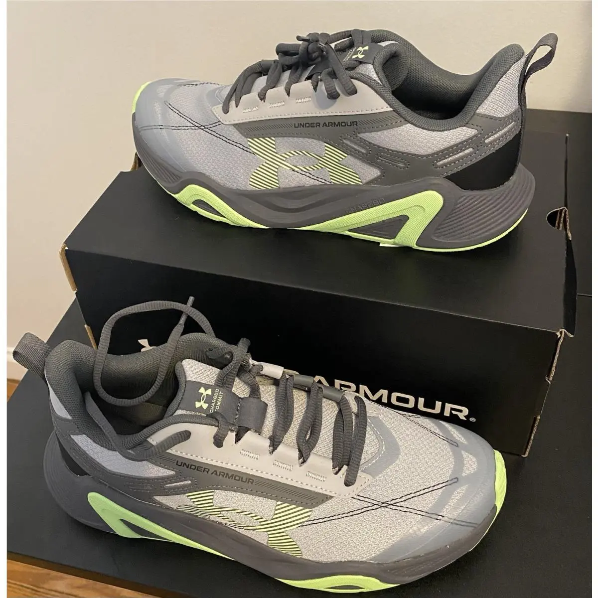 Under Armour Charged Commit TR 3 Shoes Mens 8.5 Grey Green Training Sneakers