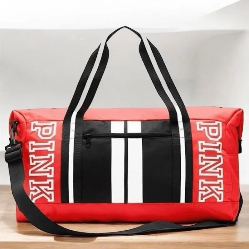 Victoria`s Secret Vintage Pink Duffle Gym Bag Neon Orange Coral Pink/black/white