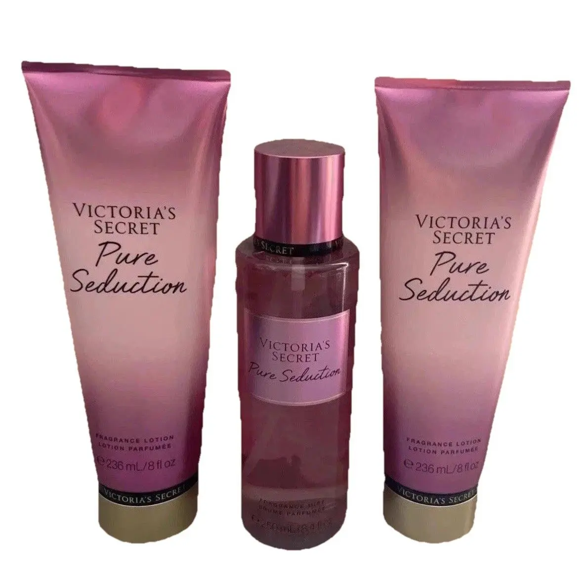 3 Pcs Victoria’s Secret Pure Seduction Fragrance Mist Lotion 8 Oz-new