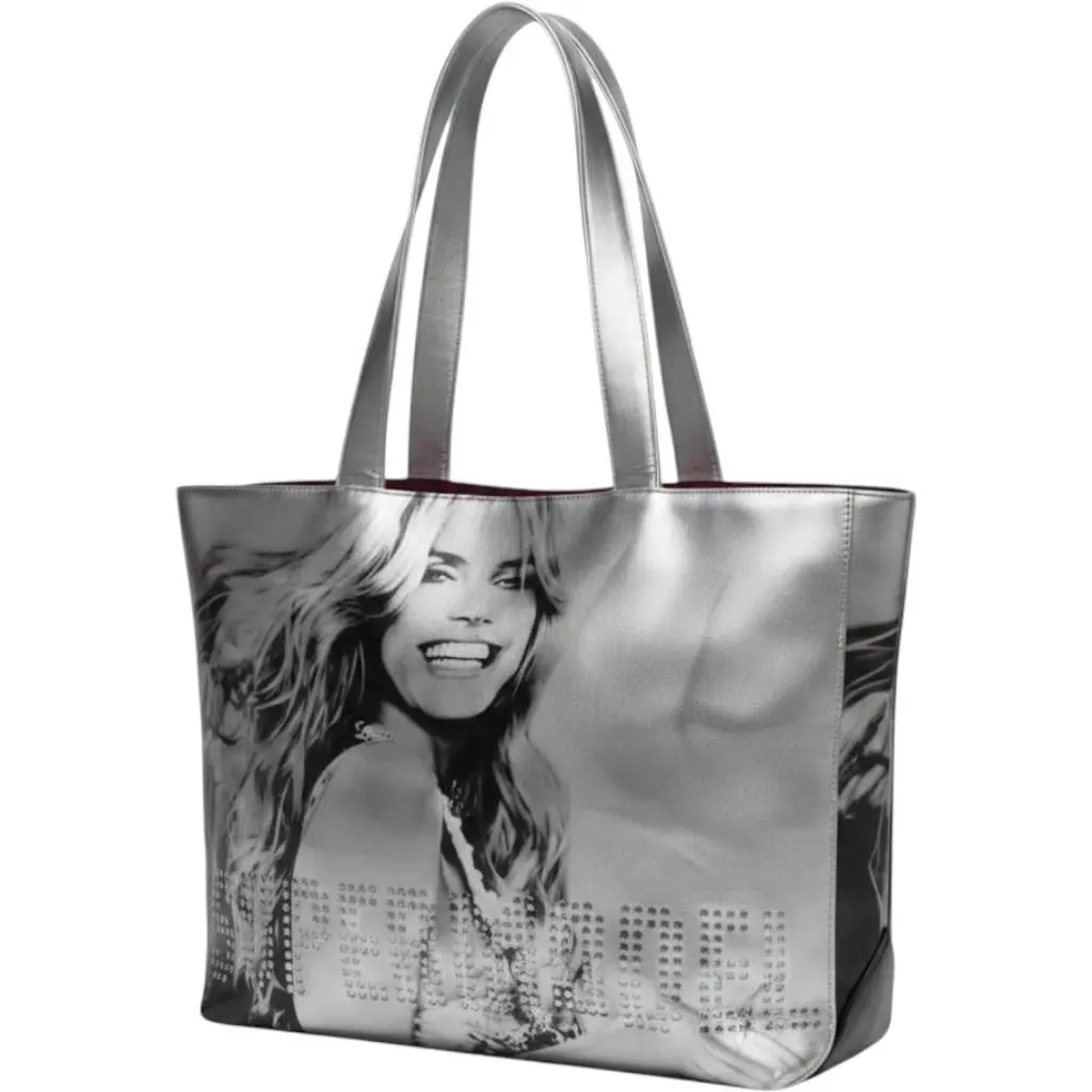 Vtg Victoria`s Secret Heidi Klum Supermodel Silver Metallic Tote Bag 2000s