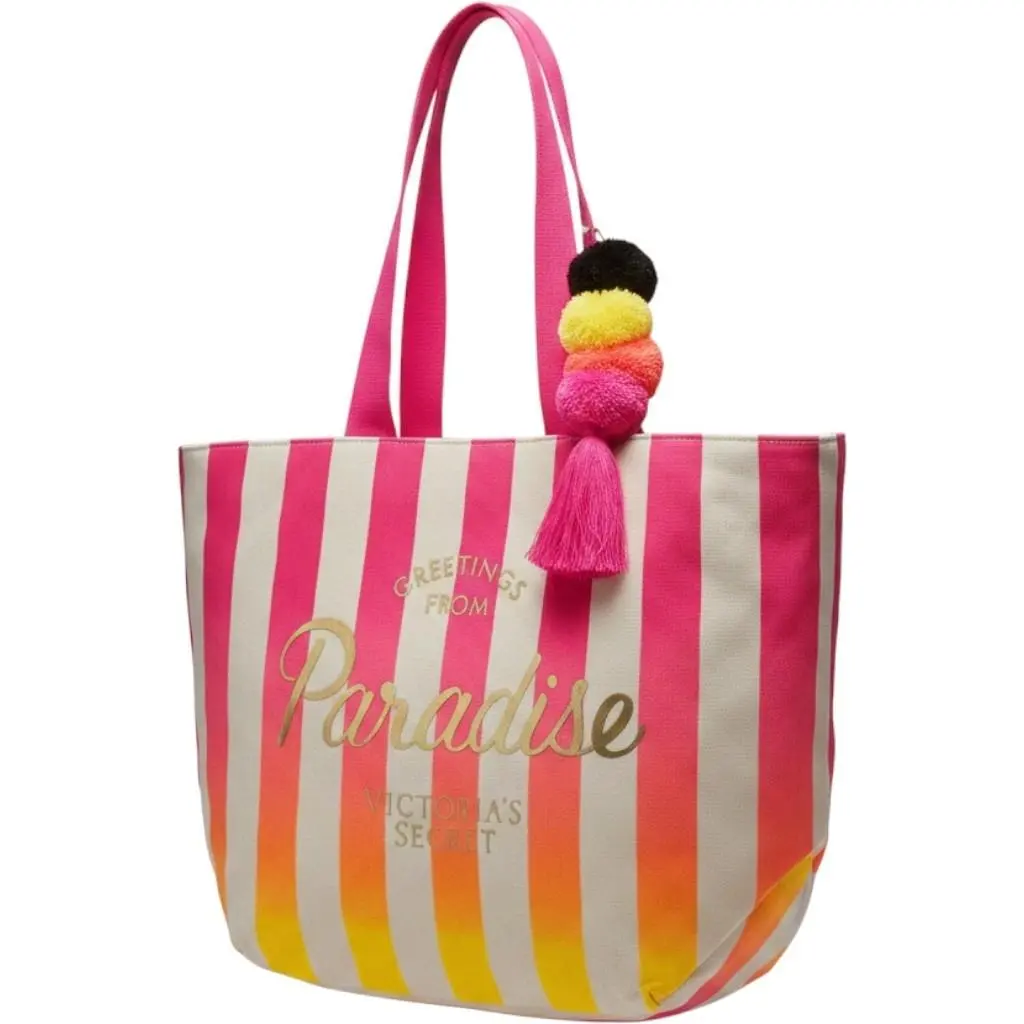 Victoria`s Secret Greetings From Paradise Ombre Striped Canvas Beach Tote Bag