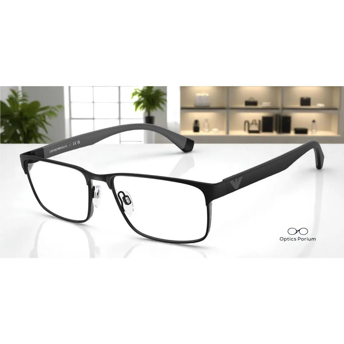 EA1105 3014 Rectangle Matte Black Demo Lens 56 mm Mens Eyeglasses by Emporio Armani