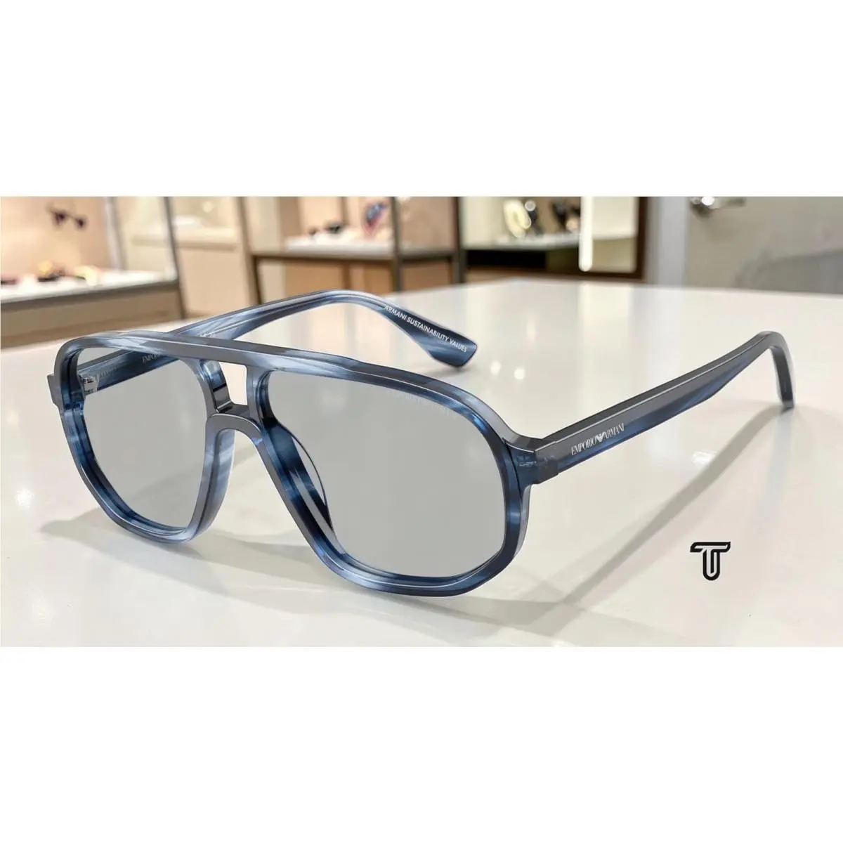 Emporio Armani EA4263U 632787 Striped Dark Blue Light Grey 57mm Men`s Sunglasses