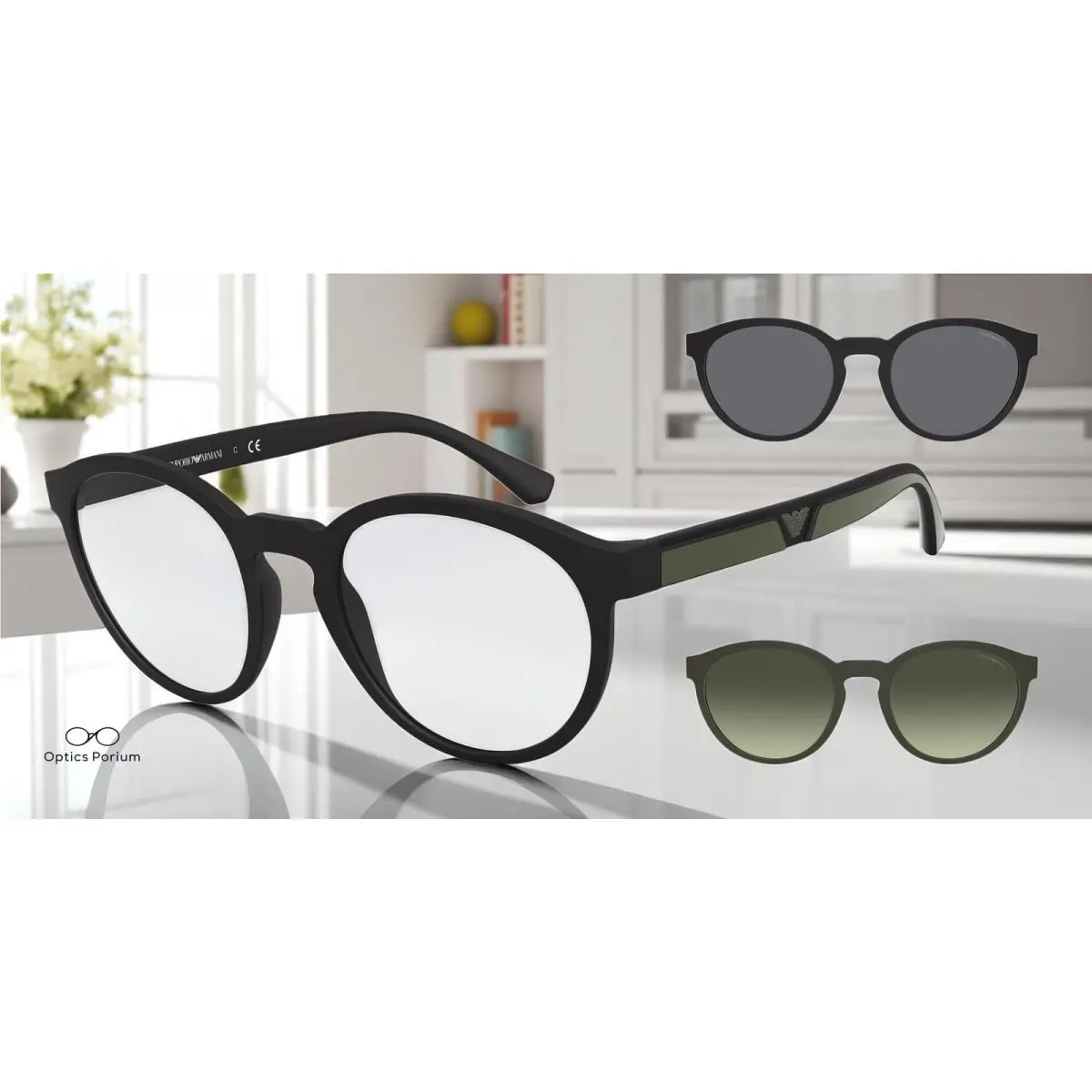 Emporio Armani EA4152 50421W Matte Black Clear 52 mm Men`s Sunglasses
