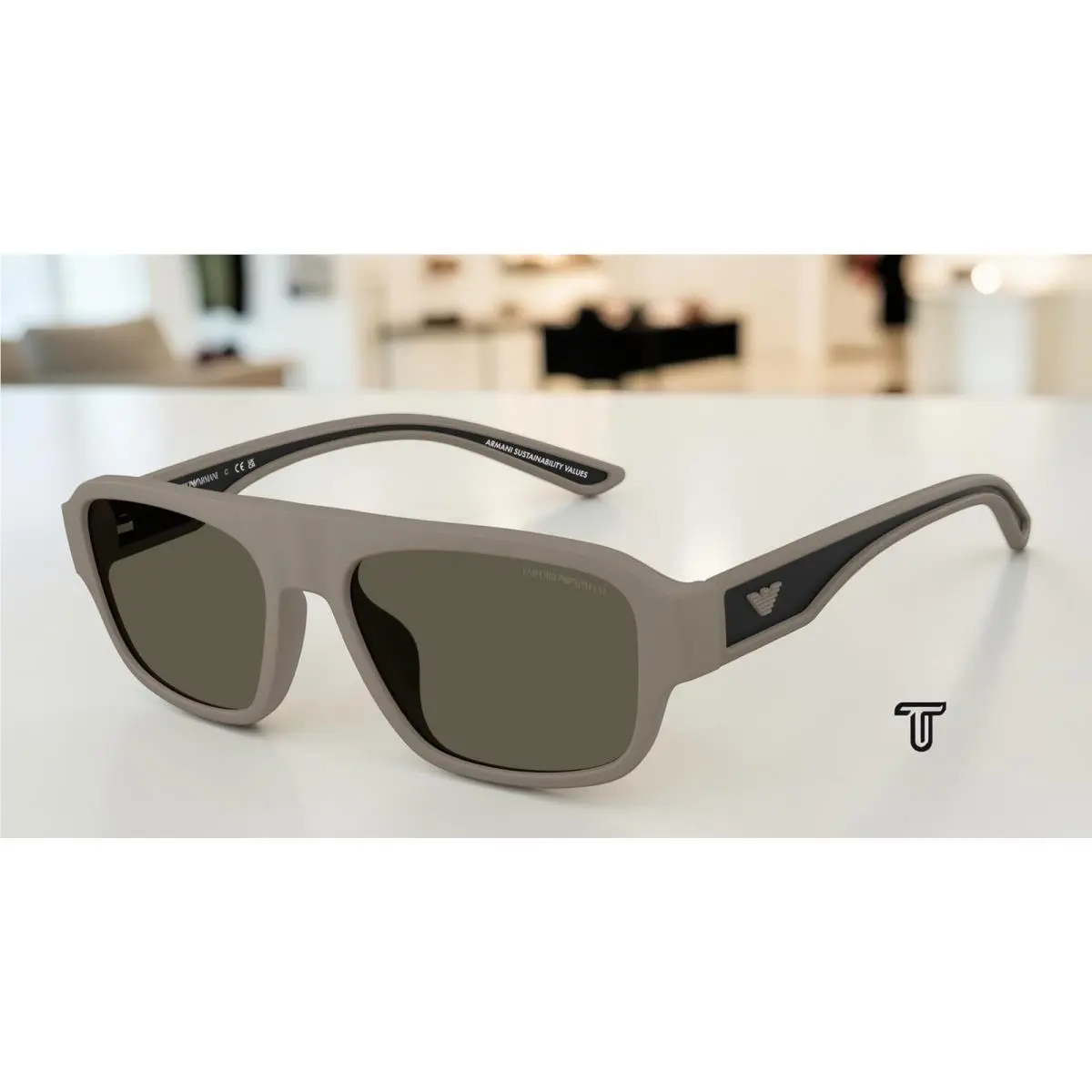 Emporio Armani EA4266U 636187 Matte Light Brown Dark Grey 55 mm Men`s Sunglasses