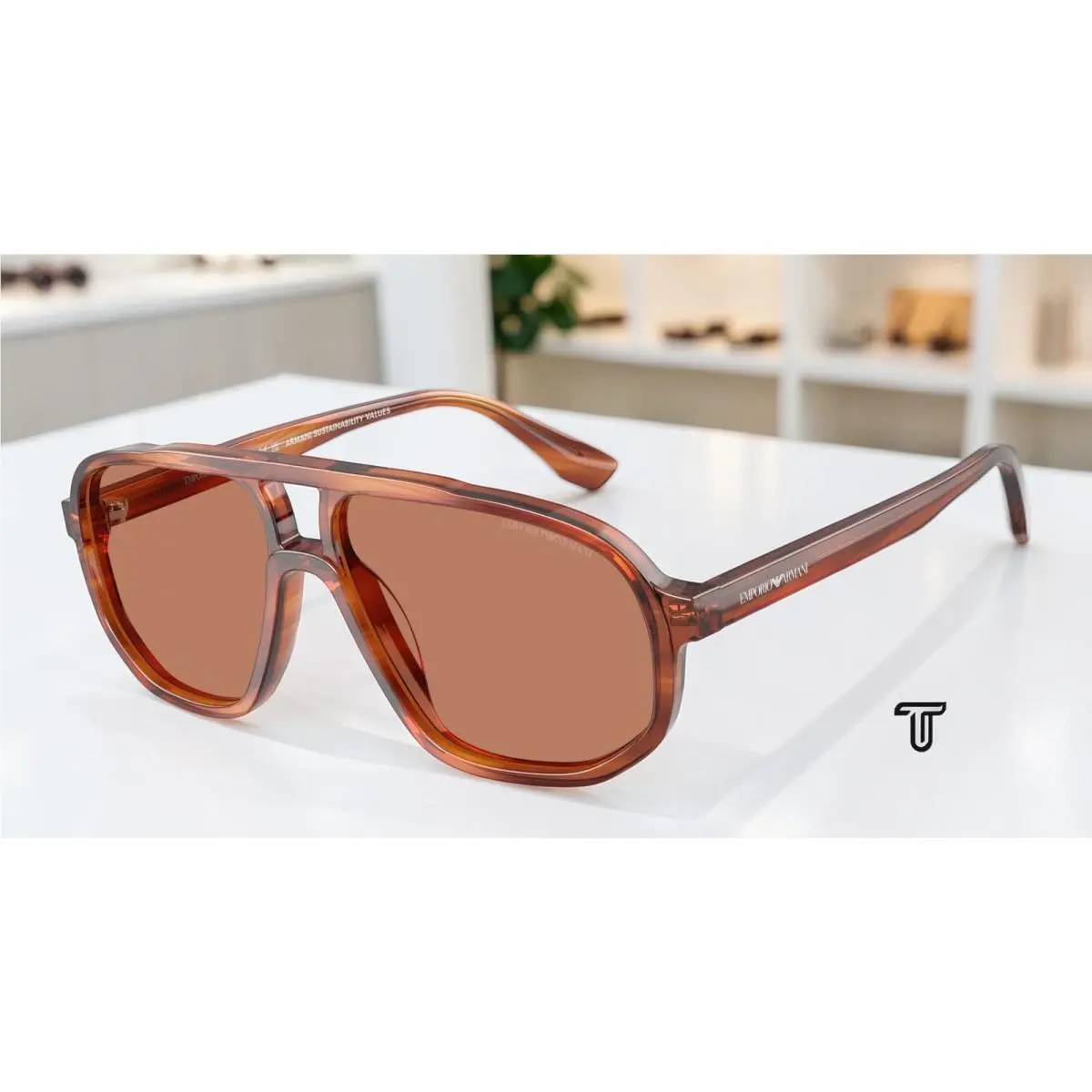 Emporio Armani EA4263U 632973 Striped Dark Brown Brown 57 mm Men`s Sunglasses