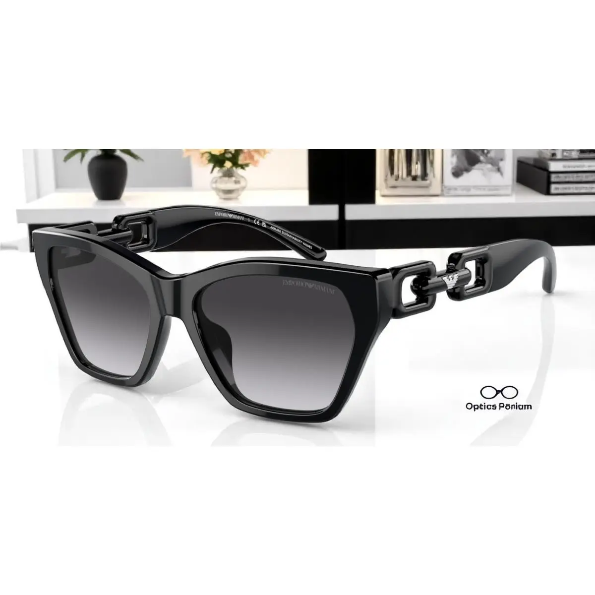 Emporio Armani EA4203U 50178G Shiny Black Grad Smoke 55 mm Women`s Sunglasses