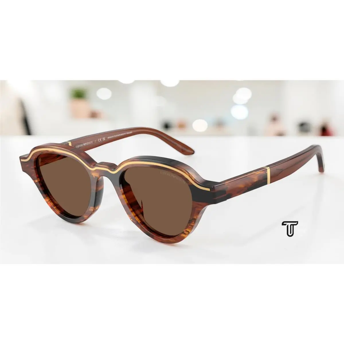 Emporio Armani EA4264U 633973 Striped Dark Brown Brown 47 mm Men`s Sunglasses
