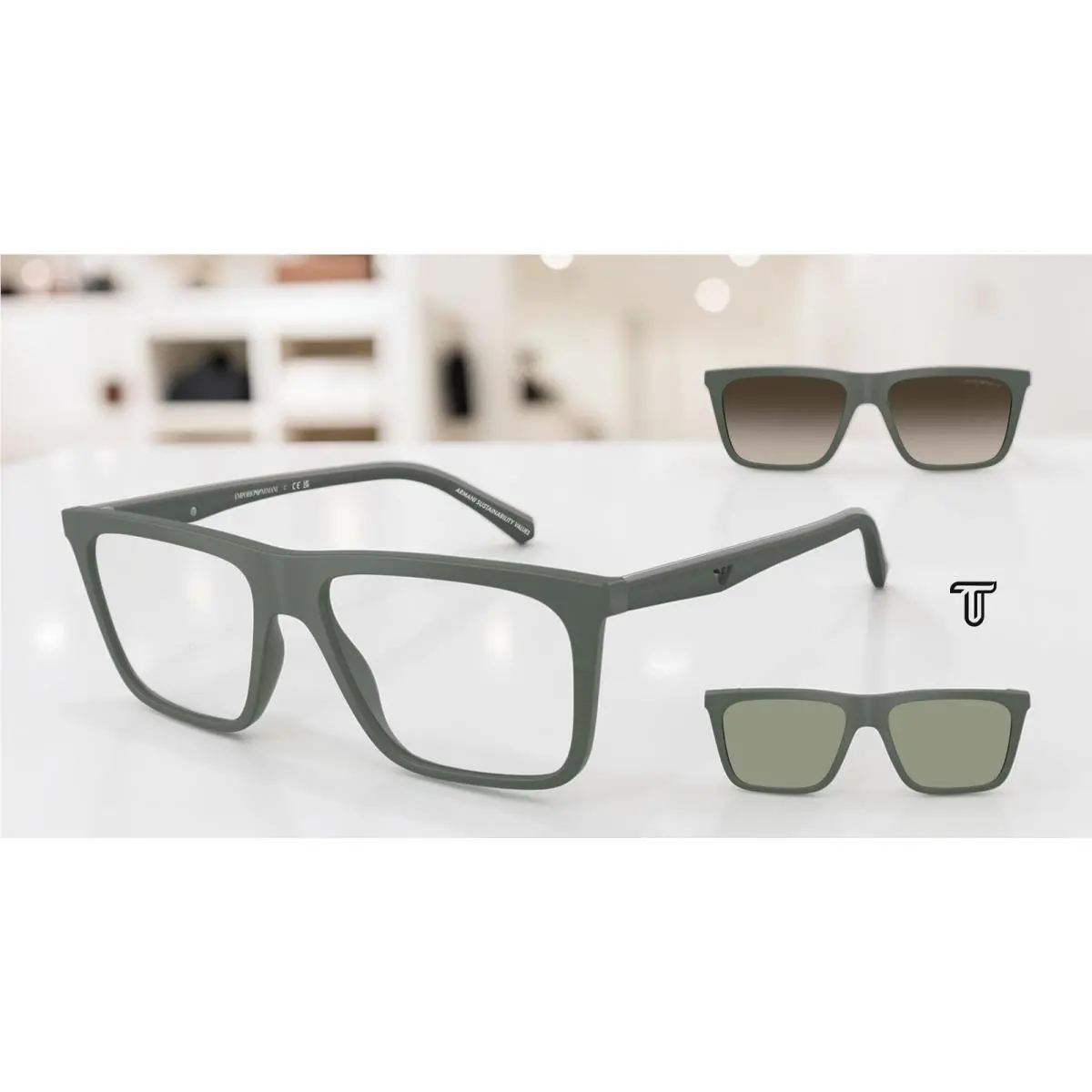 Emporio Armani EA4258 63121W Matte Green Clear 56 mm Men`s Sunglasses