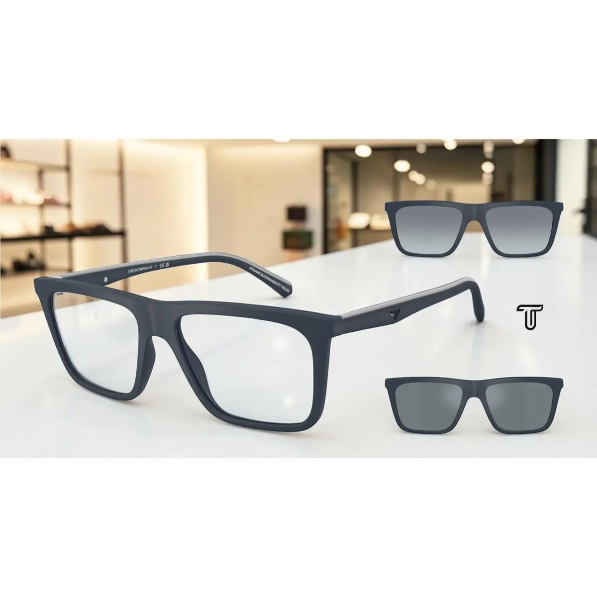 Emporio Armani EA4258F 50881W Matte Blue Clear 56 mm Men`s Sunglasses