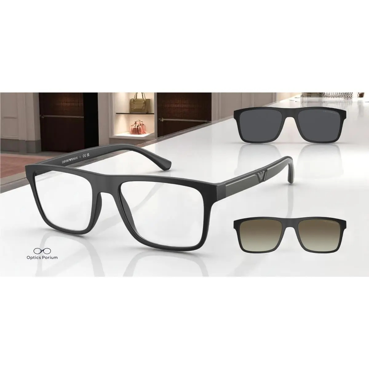 Emporio Armani EA4115 58531W Rectangle Matte Black Clear 54 mm Men`s Sunglasses