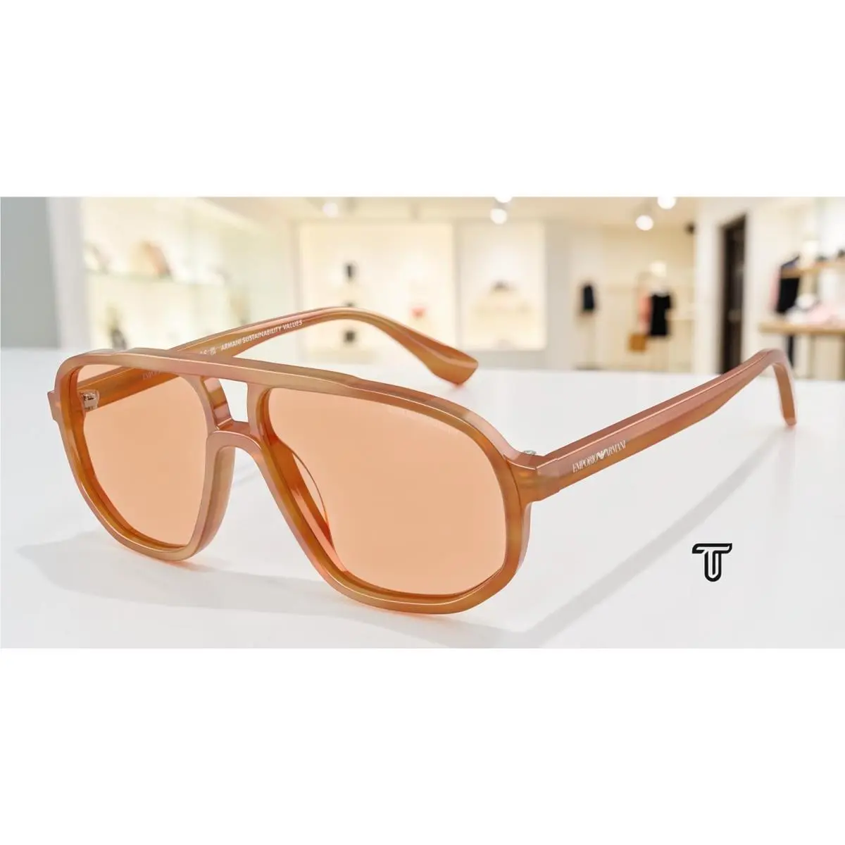Emporio Armani EA4263U 632873 Striped Light Brown Brown 57 mm Men`s Sunglasses