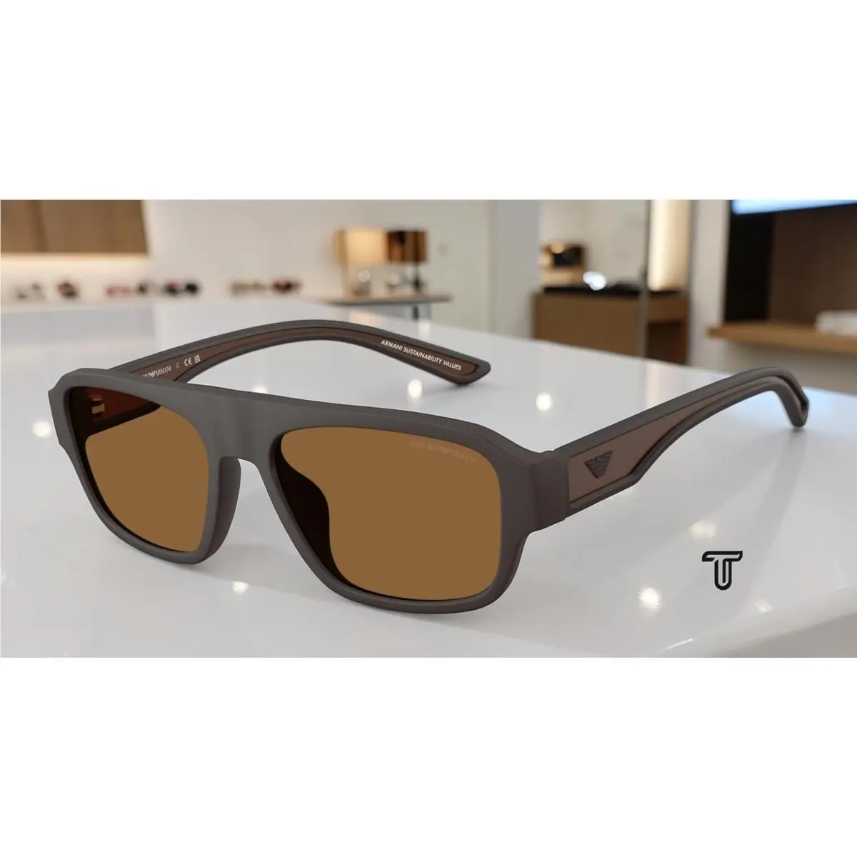 Emporio Armani EA4266U 618673 Rubberized Matte Brown Brown 55mm Men`s Sunglasses