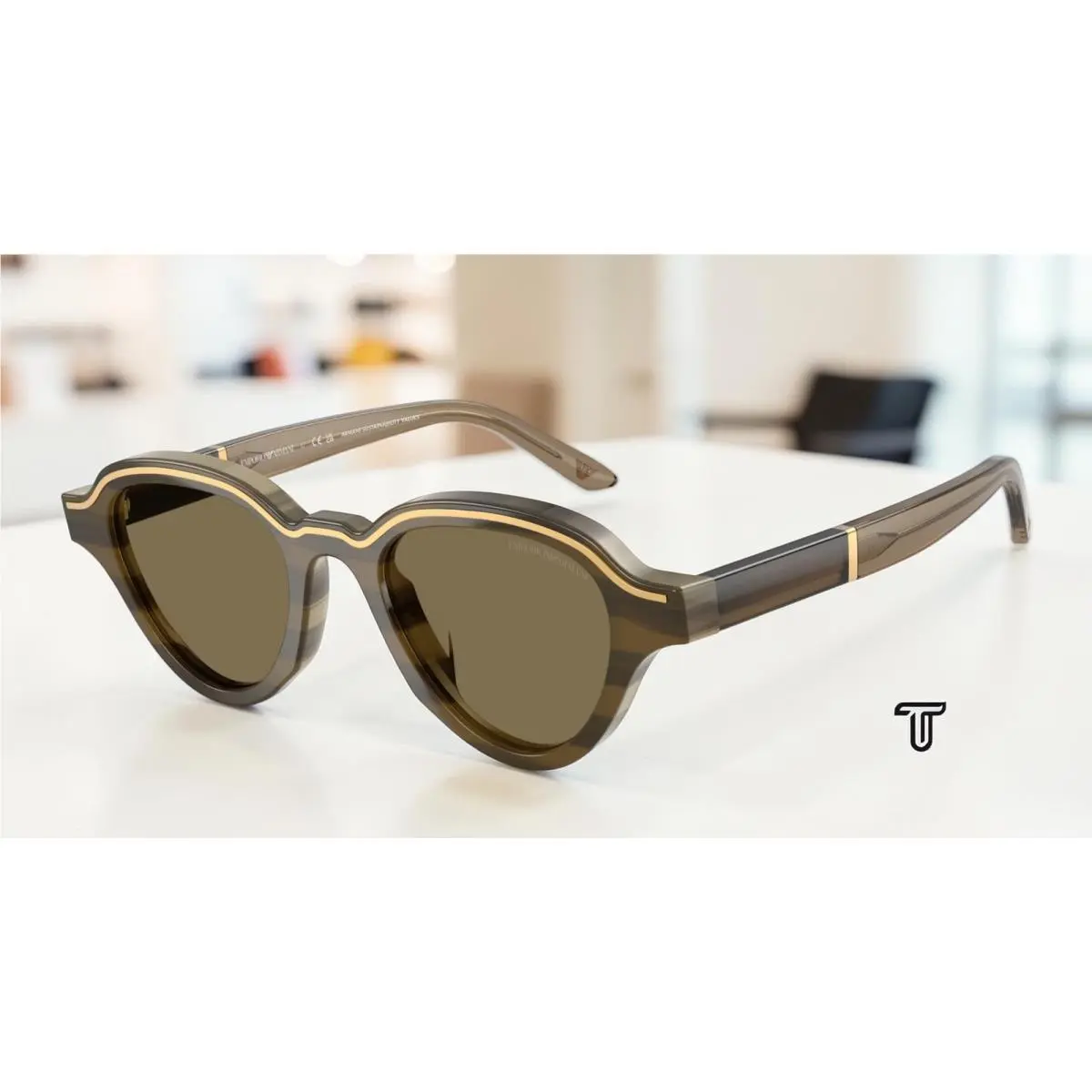 Emporio Armani EA4264U 633873 Brown On Striped Beige Brown 47mm Men`s Sunglasses