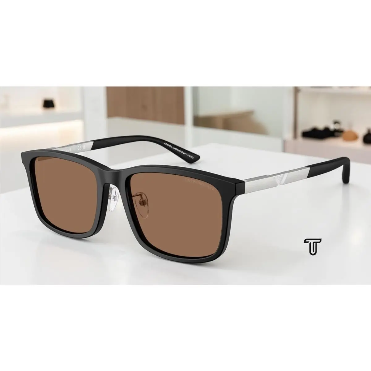 Emporio Armani EA4241D 500173 Matte Black Dark Brown 57 mm Men`s Sunglasses