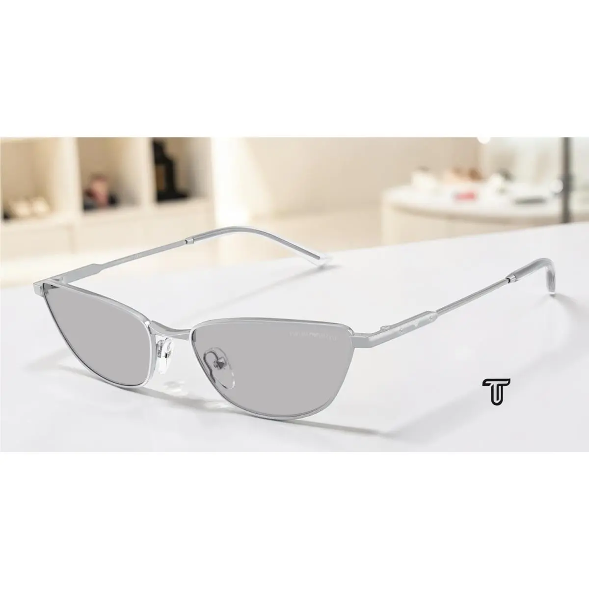 Emporio Armani EA2174B 301587 Shiny Silver Light Grey 55 mm Women`s Sunglasses