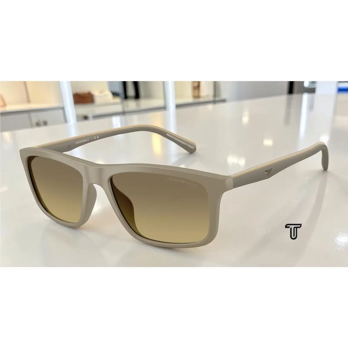 Emporio Armani EA4257U 5437G9 Matte Beige Brown Grad Grey 57 mm Men`s Sunglasses