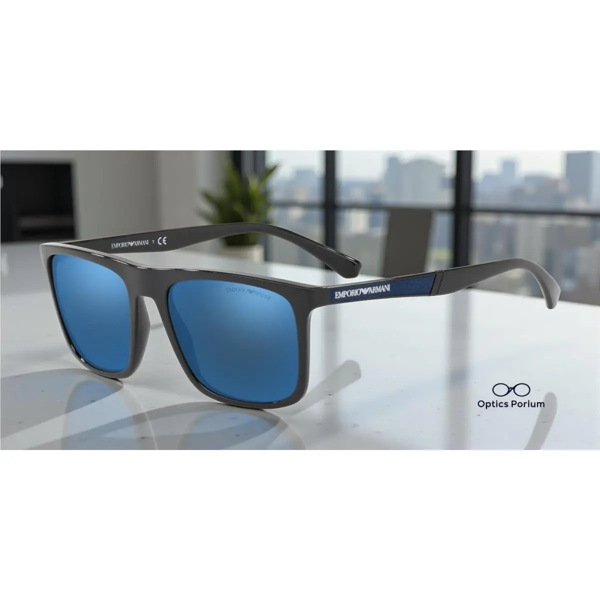 Emporio Armani EA4097 501755 Black Dark Blue Mirror Blue 56 mm Men`s Sunglasses