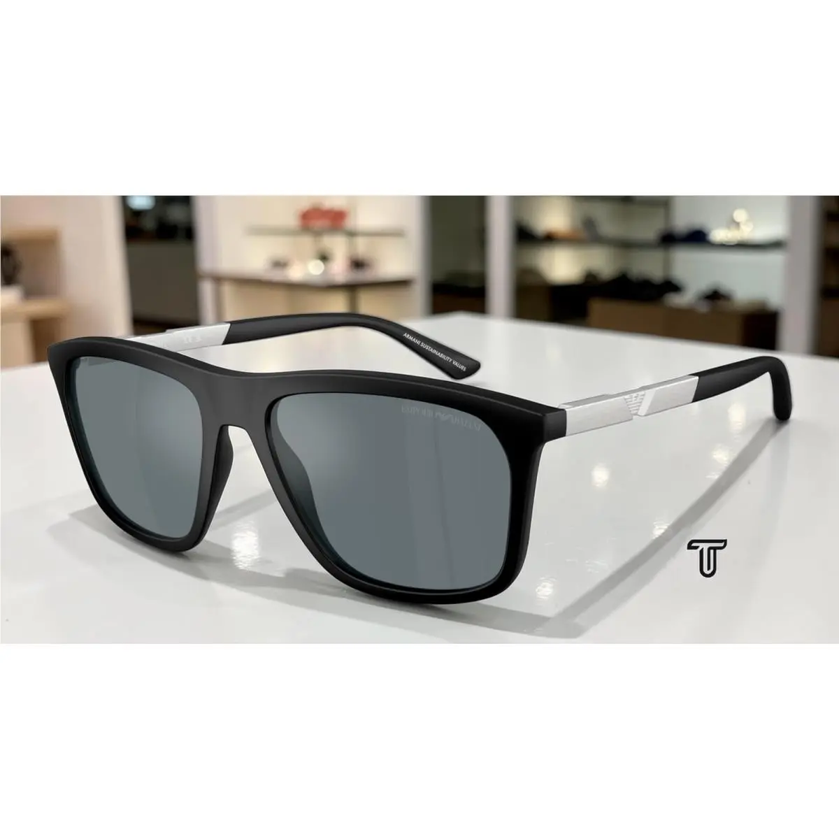 Emporio Armani EA4237F 50016G Matte Black Grey Mirror Black 57mm Mens Sunglasses