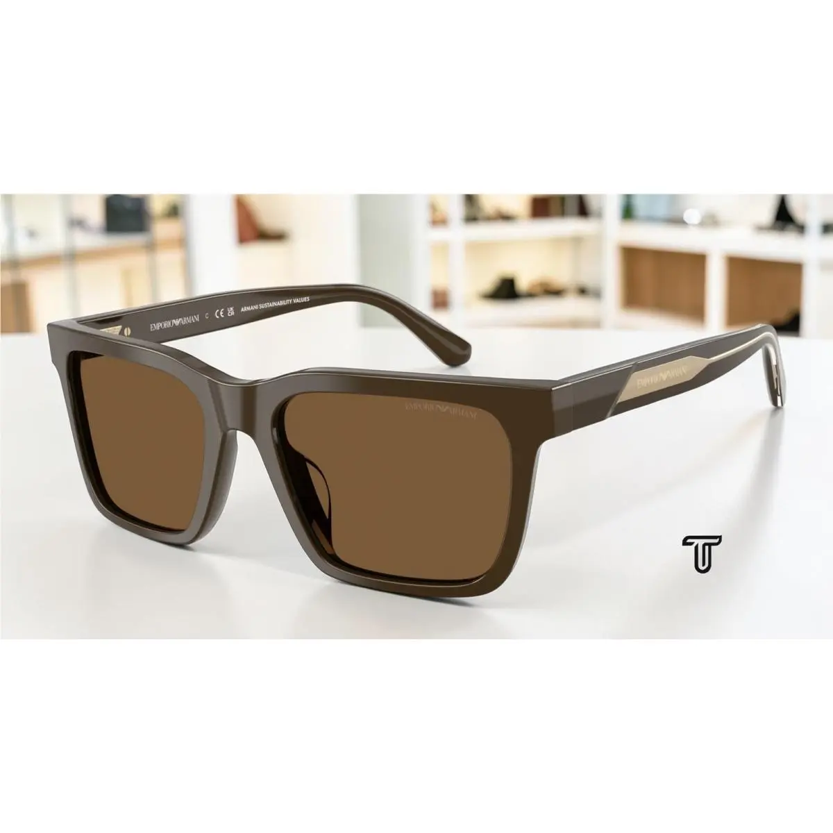Emporio Armani EA4262U 630773 Shiny Brown Brown 57 mm Men`s Sunglasses