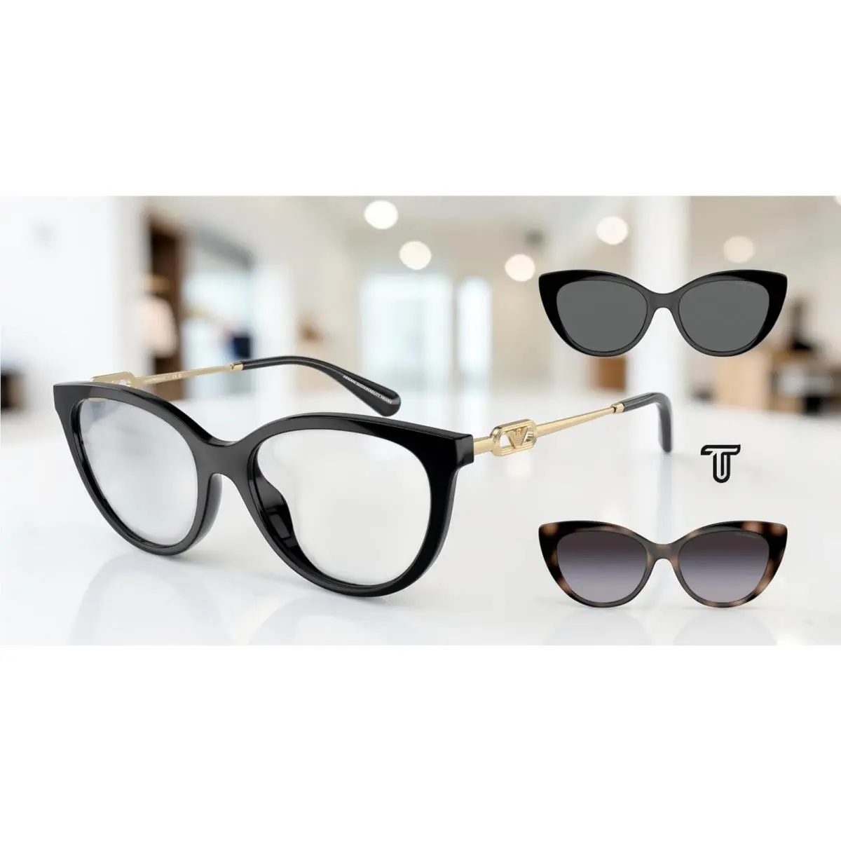 Emporio Armani EA4213U 50171W Shiny Black Clear 53 mm Women`s Sunglasses