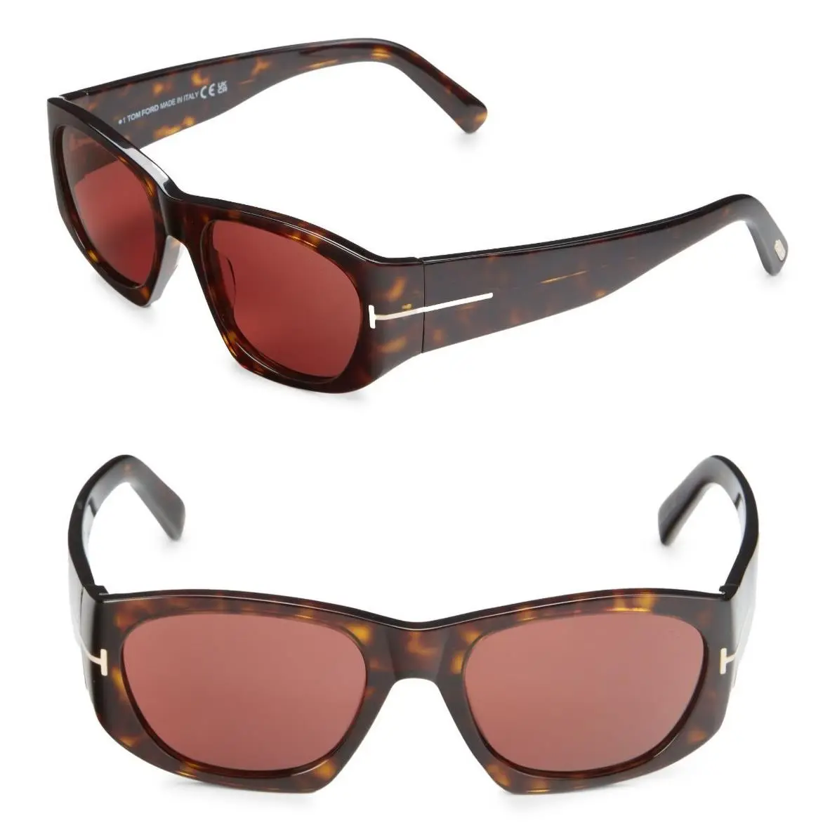 Tom Ford Cyrille-02 TF987 Eco 52S 53mm Rectangle Sunglasses Havana Bordeaux