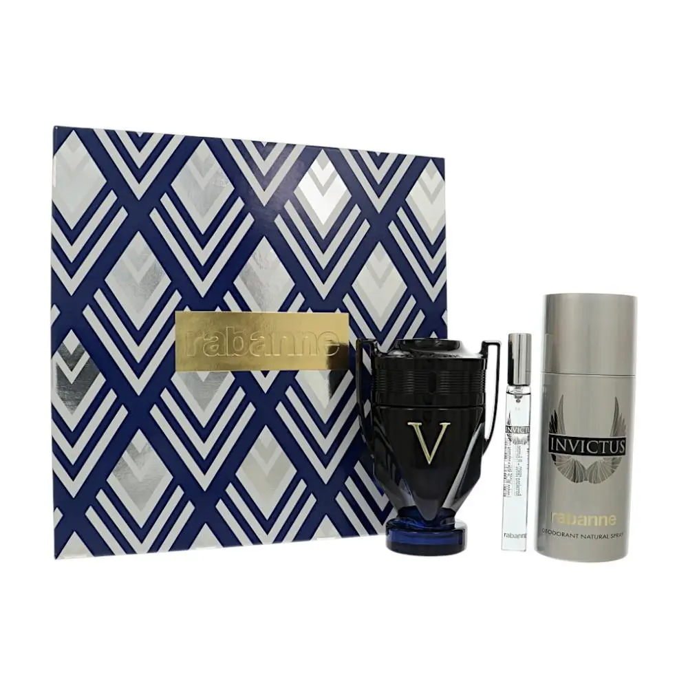 Paco Rabanne Invictus Victory Elixir 3 Pc Gift Set - 3.4Oz Edp Spray 5.1Oz Deodorant Spray