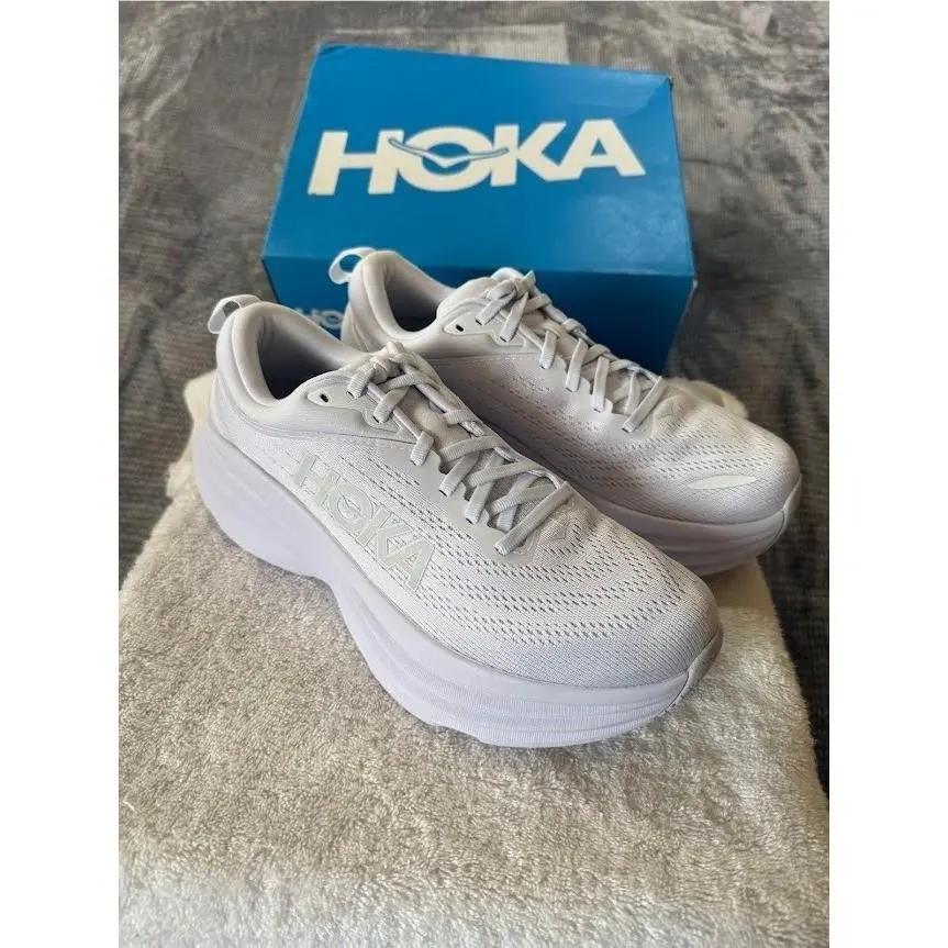 Hoka Bondi 8 White Running Shoes Mens 8D Womens 9.5 Low Top Sneakers 1127952-WWH