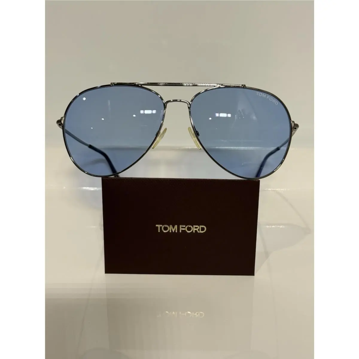 Tom Ford Indiana TF497 14V Silver Metal Aviator Unisex Blue Tint Sunglasses