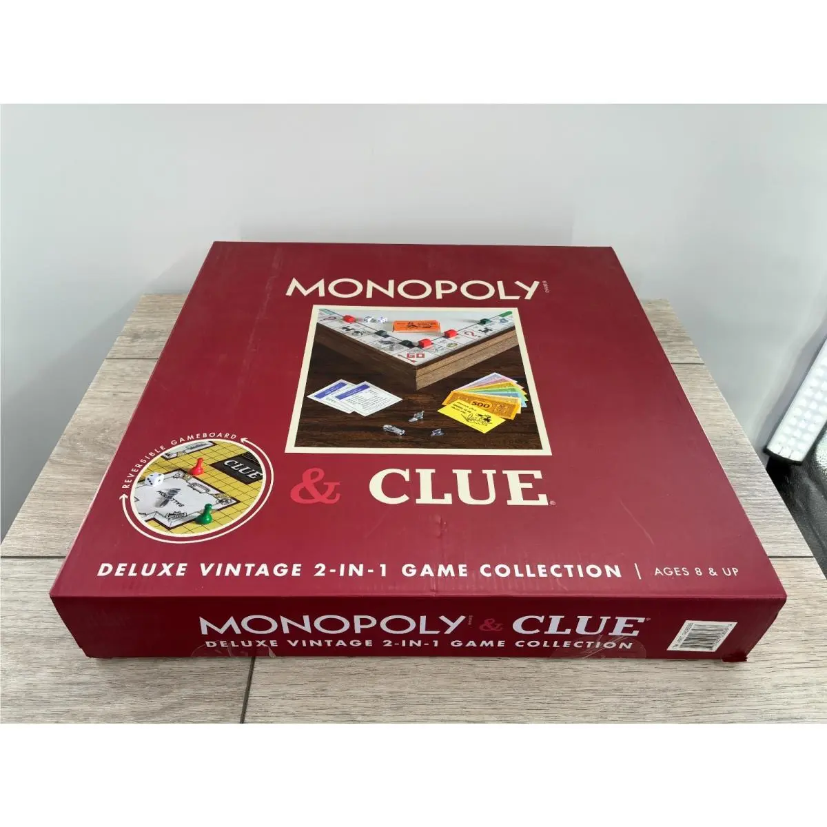 Monopoly and Clue Deluxe Vintage 2 in 1 Wood Game Board Collection Box Set