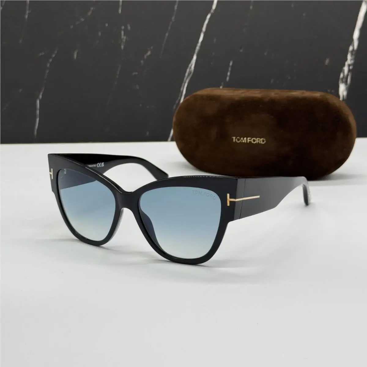 Tom Ford Anoushka TF371 01B Black/blue Women Cat Eye Sunglasses FT0371