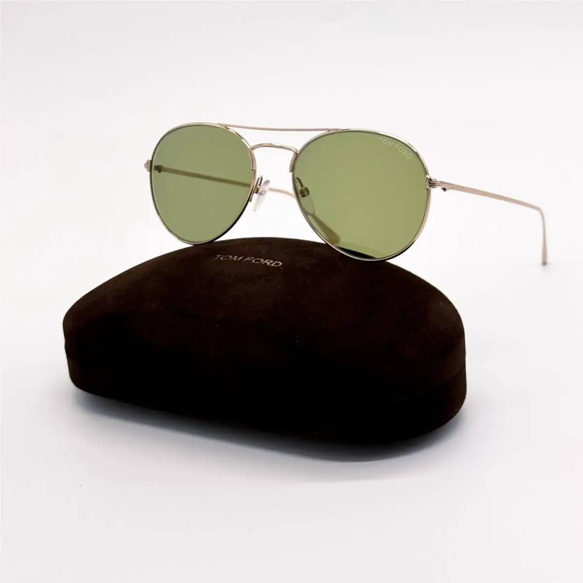 Tom Ford Ace-02 TF551 28N Round Gold Green Unisex Sunglasses Authenti FT0551