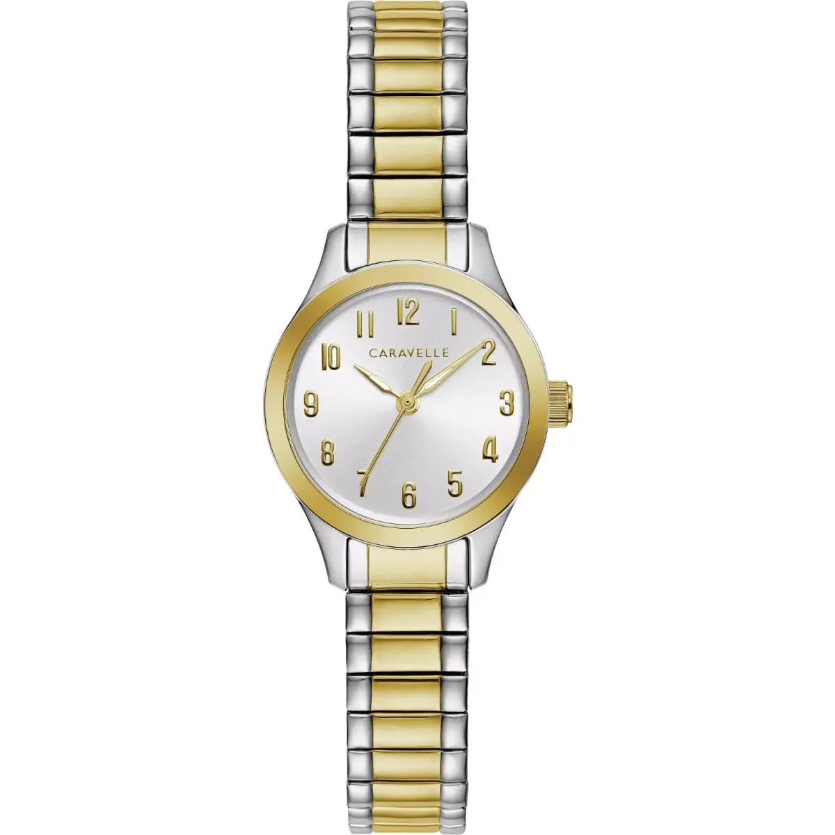Caravelle by Bulova Two Tone Gold Silver 45L177 Flex Stretch Band Watch