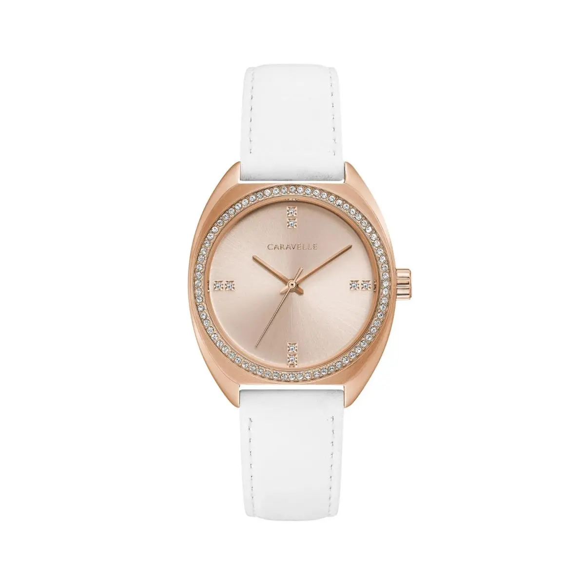Caravelle by Bulova Women`s Retro Quartz Gemmed White Leather Watch 32 MM 44L251