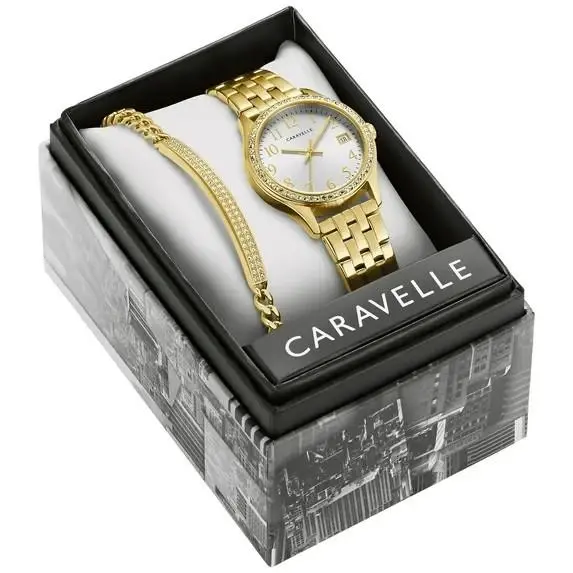Caravelle  Womens Crystal Accent Gold Tone Stainless 44X101 by Bulova