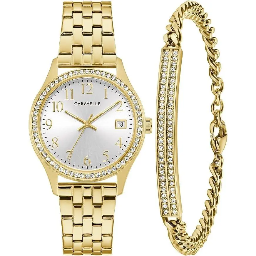 Caravelle  Womens Crystal Accent Gold Tone Stainless 44X101 by Bulova
