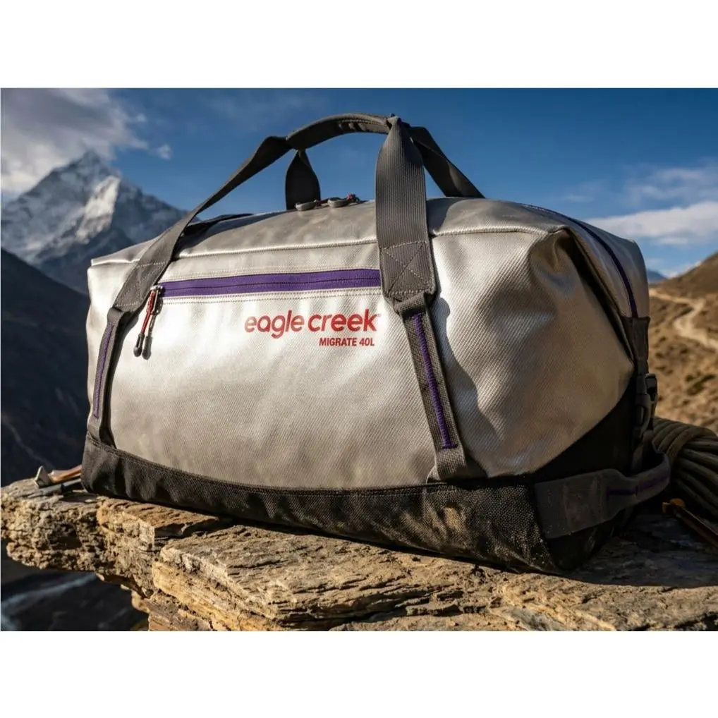 Eagle Creek Migrate 40L Duffel Bag Travel Backpack - Silver/purple