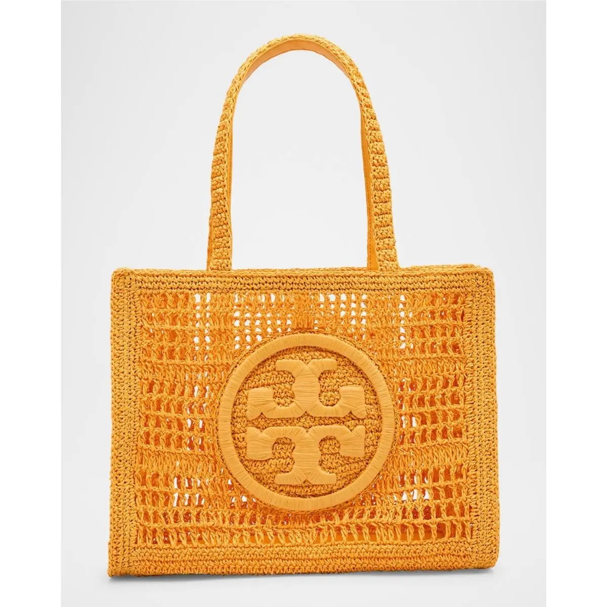 X7303 Peachy Open Top Raffia Ella Small Hand Crochet Tote by Tory Burch