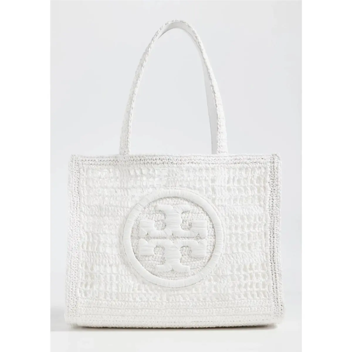 X7309 White Open Top Raffia Ella Small Hand Crochet Tote by Tory Burch