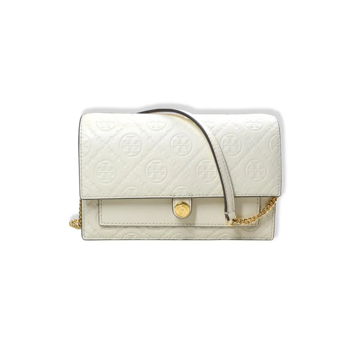 Tory Burch Womens Cream White Embossed Monogram Chain Wallet Bag Purse TB-164