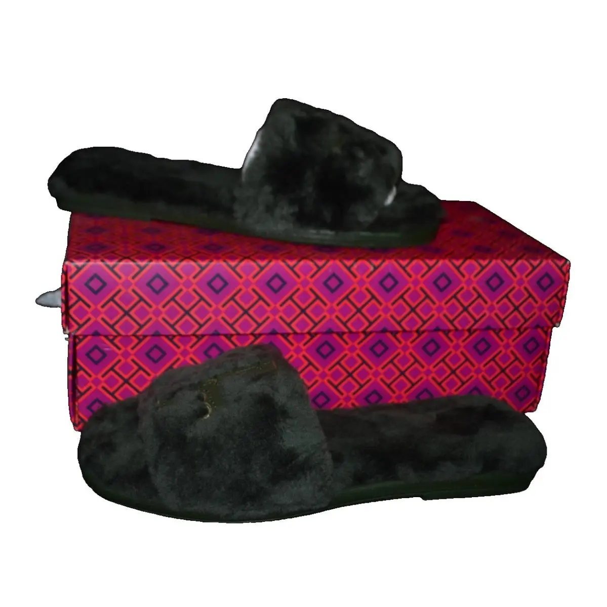 Tory Burch Double T Shearling Slides Militare/gold Open Toe Sandals Sz 6.5